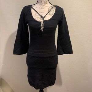Free People Black Lace-Up Knit Mini Dress